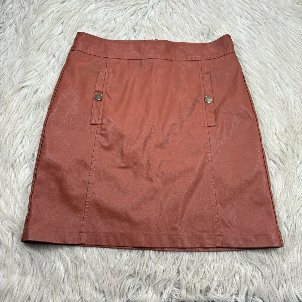 LOFT Women's 4 Burnt Orange Faux Leather Mini Skirt Autumn Preppy Mod